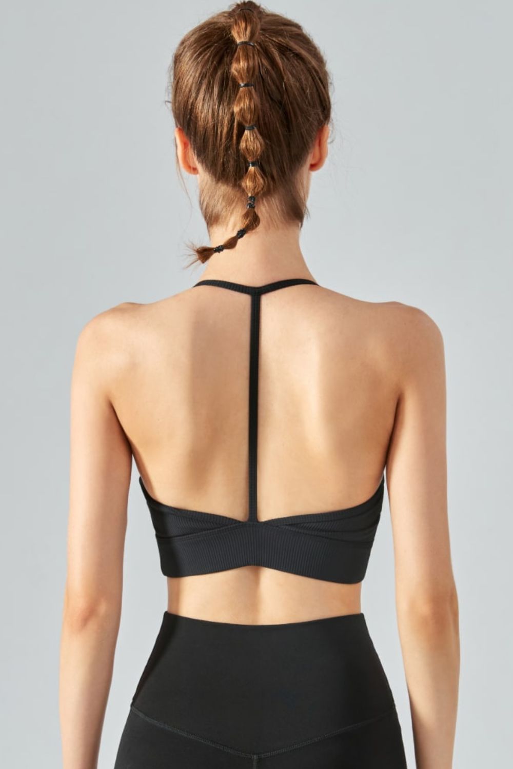 Honeybee Mumford's Ribbed Halter Neck Open Back Cropped Sports Cami