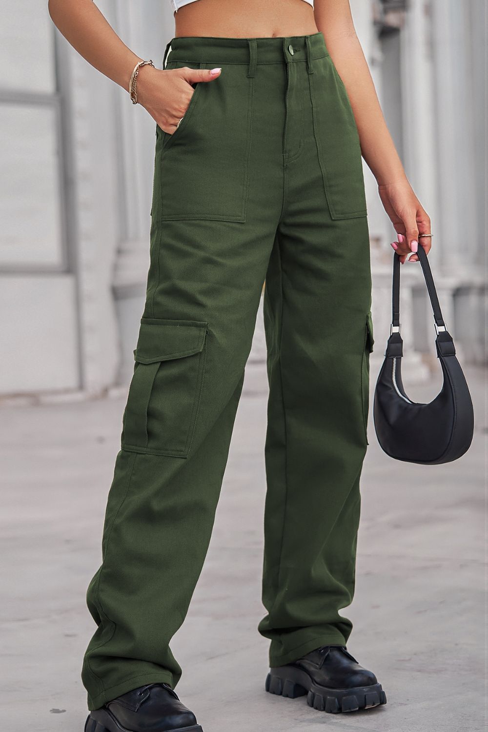 Honeybee Mumford's Long Straight Leg Jeans with Pockets (Army Green,Black,Dark Gray and more )