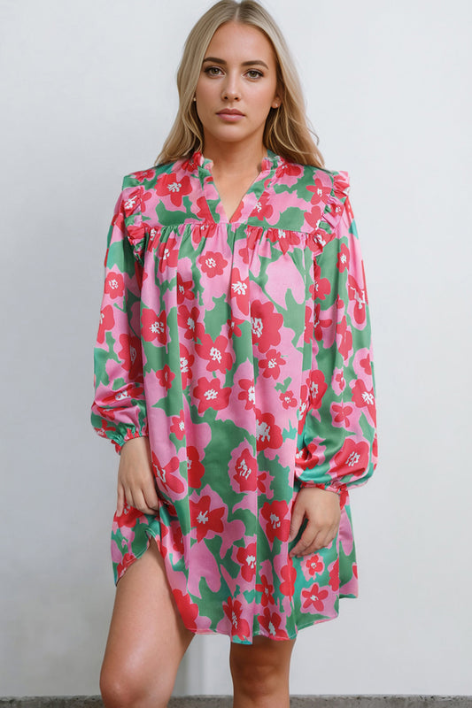 Honeybee Mumford's Floral Notched Neck Long Sleeve Dress