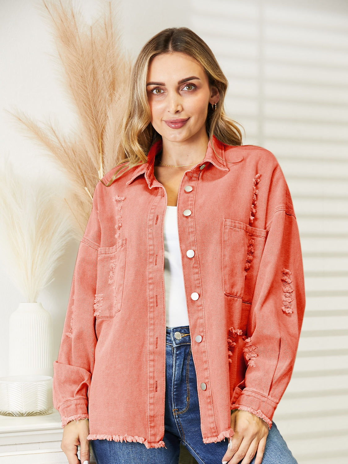 Honeybee Mumford's Distressed Raw Hem Denim Jacket