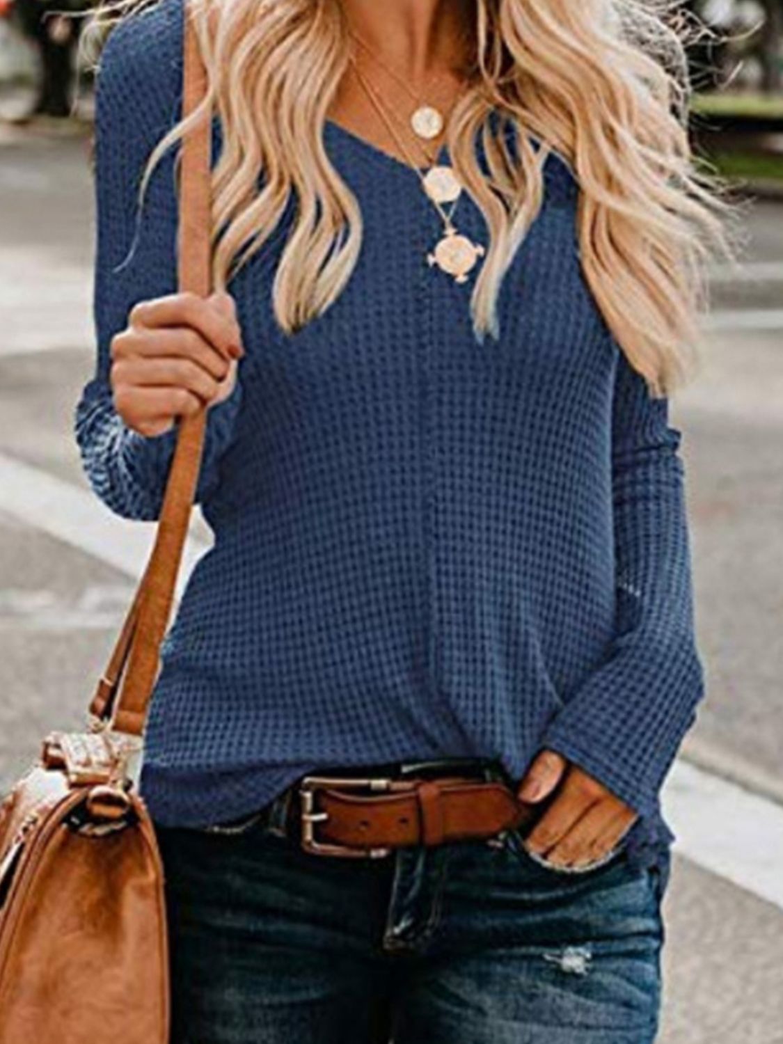 Honeybee Mumford's Waffle-Knit V-Neck Top