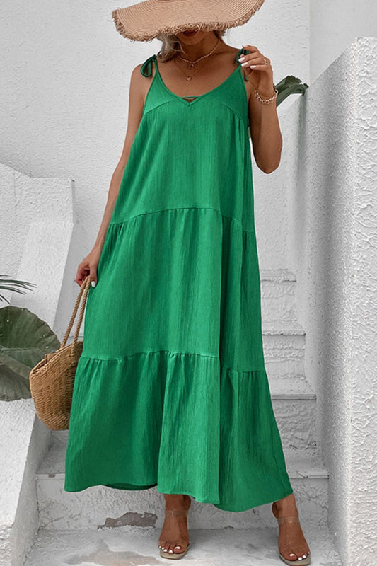 Honeybee Mumford's Tie-Shoulder Tiered Maxi Dress