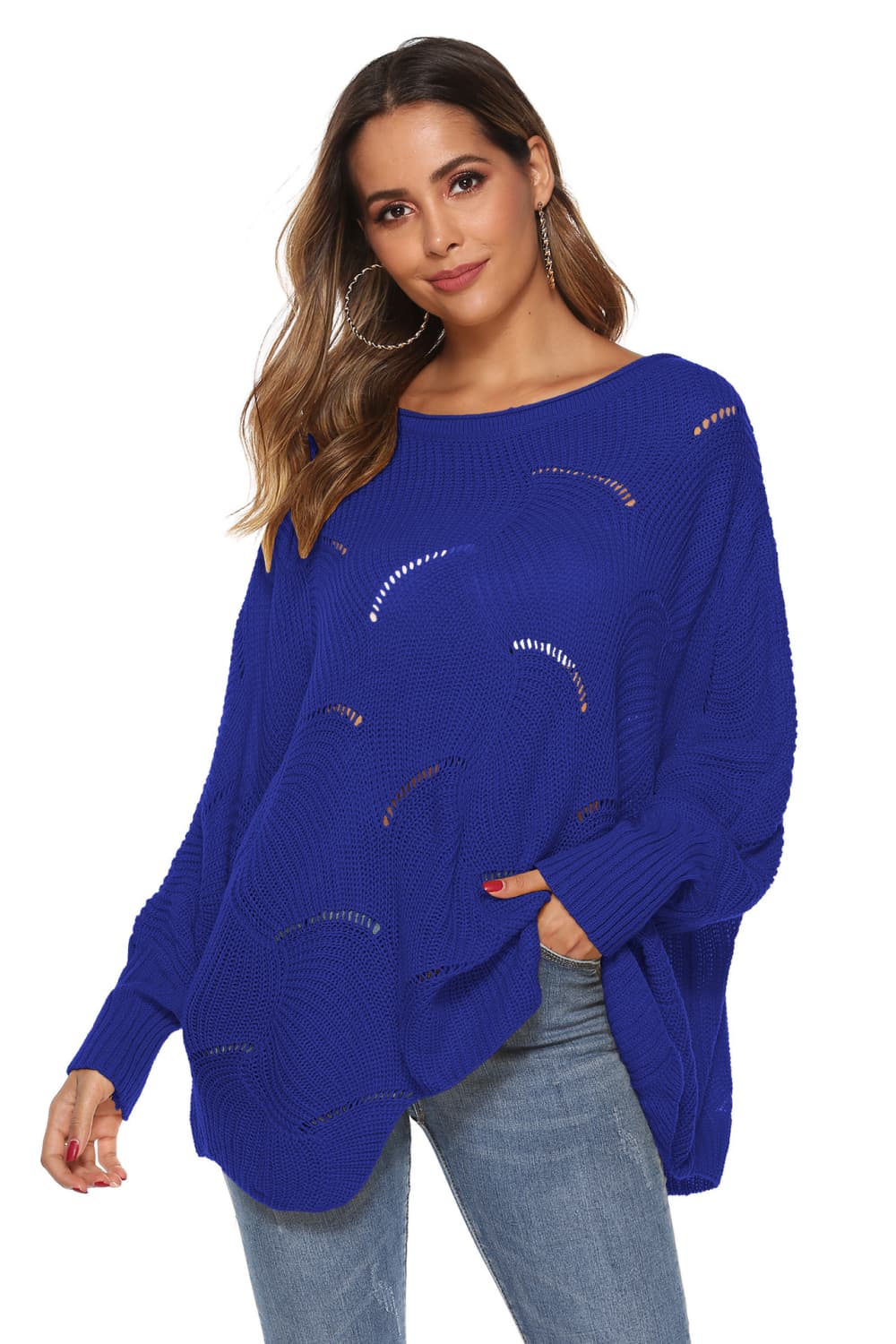 Honeybee Mumford's Round Neck Long Sleeve Openwork Sweater