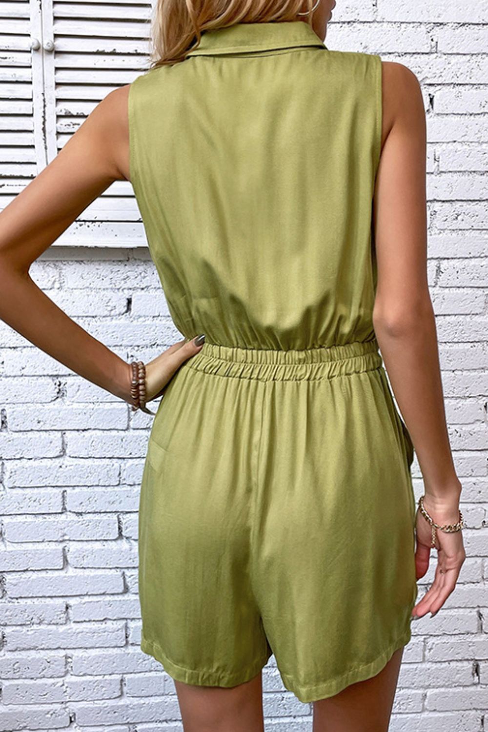 Honeybee Mumford's Collared Neck Sleeveless Romper with Pockets