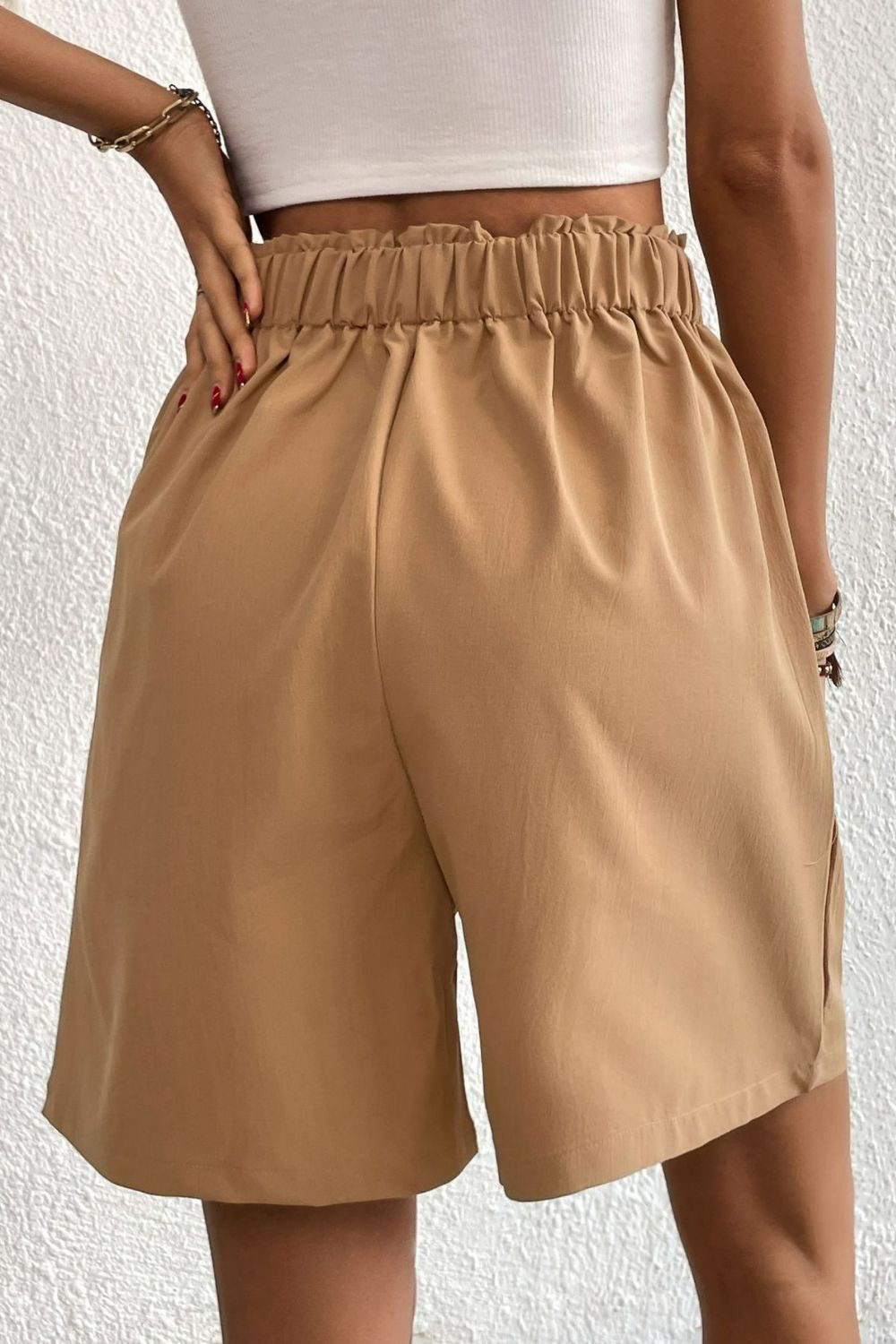 Honeybee Mumford's Buttoned Elastic Waist Pleated Detail Shorts