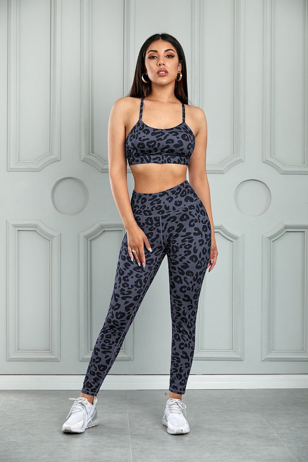 Honeybee Mumford's Leopard Cutout Sports Bra and Leggings Set