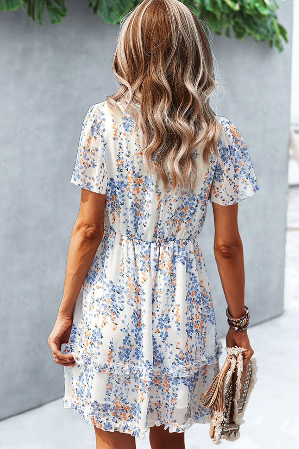 Honeybee Mumford's Printed Flutter Sleeve V-Neck short Dress