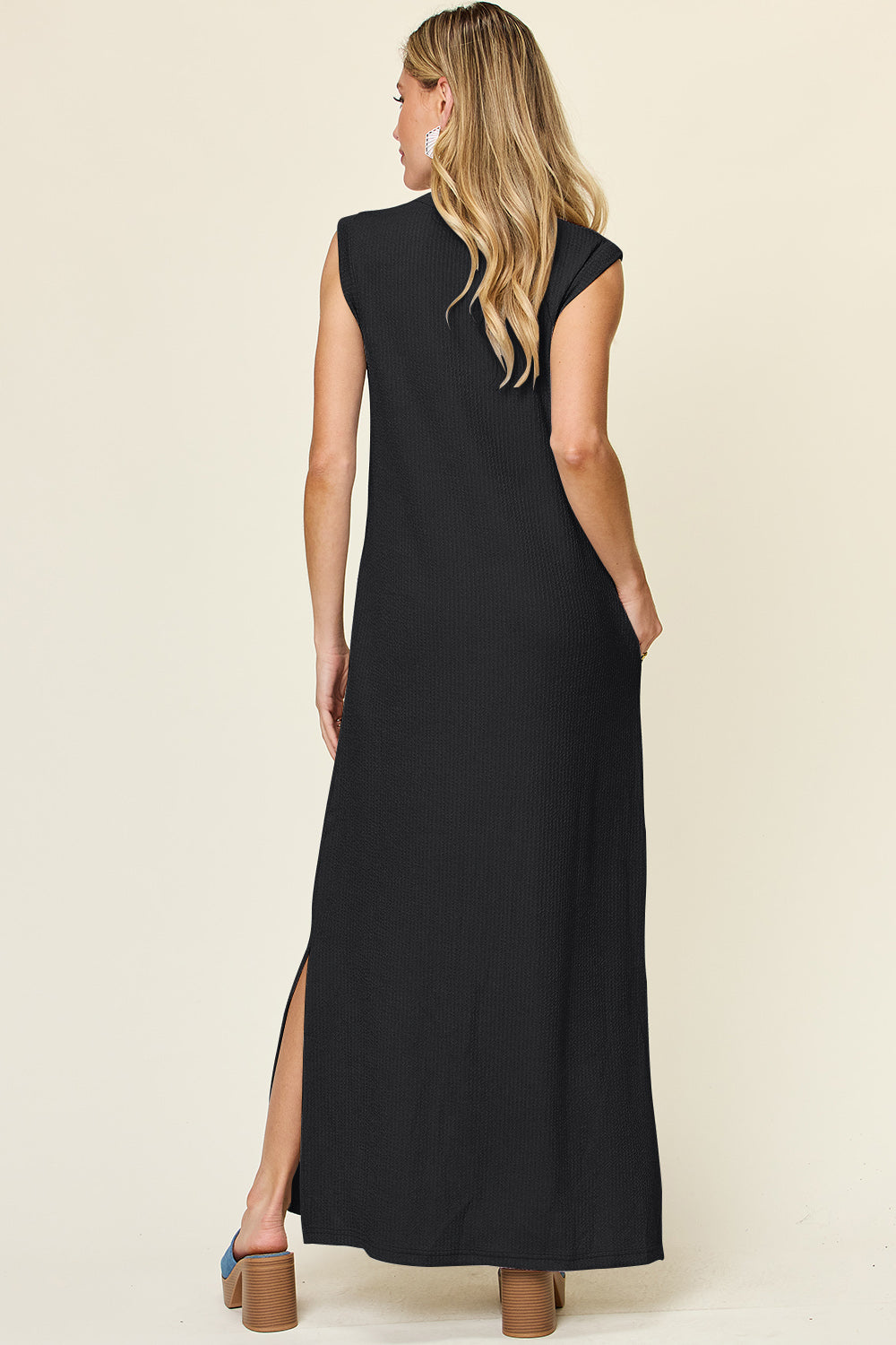 Honeybee Mumford's Full Size Texture Mock Neck Sleeveless Maxi Dress