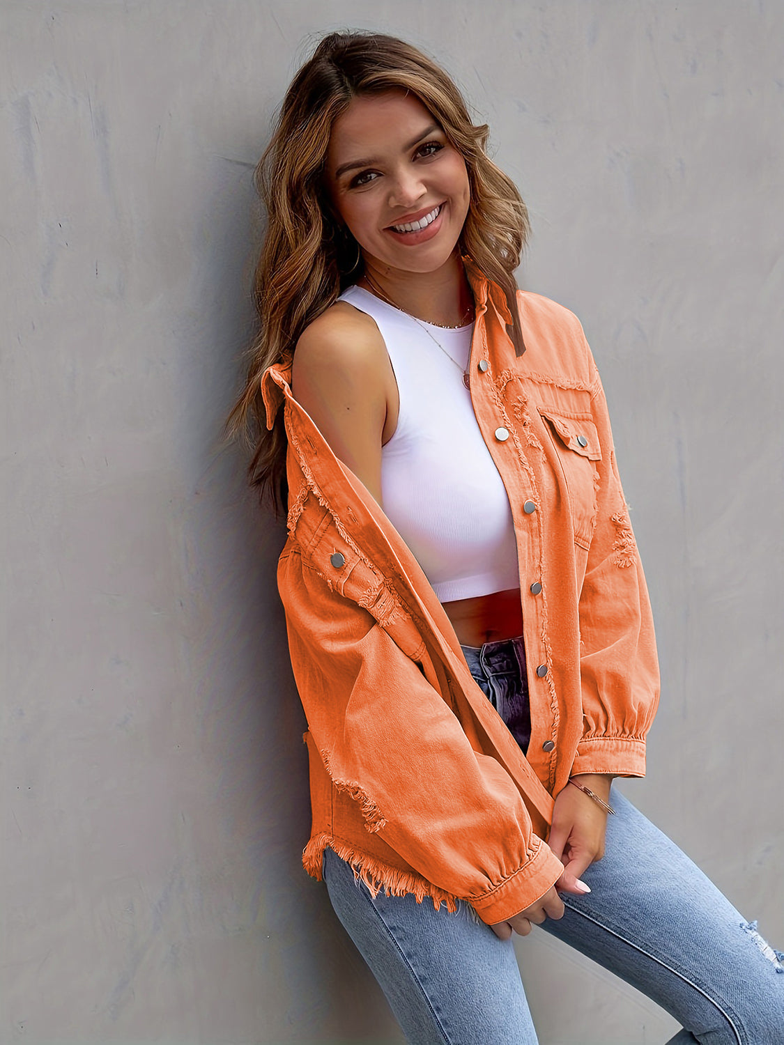 Honeybee Mumford's Distressed Drop Shoulder Denim Jacket