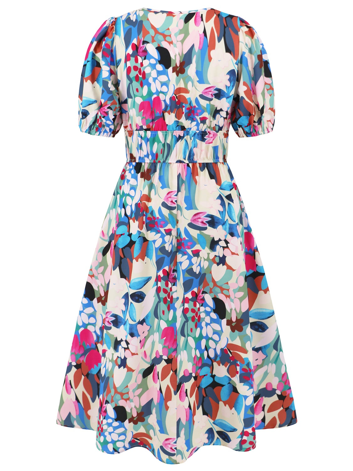 Honeybee Mumford's Ruched Printed Surplice Short Sleeve Dress