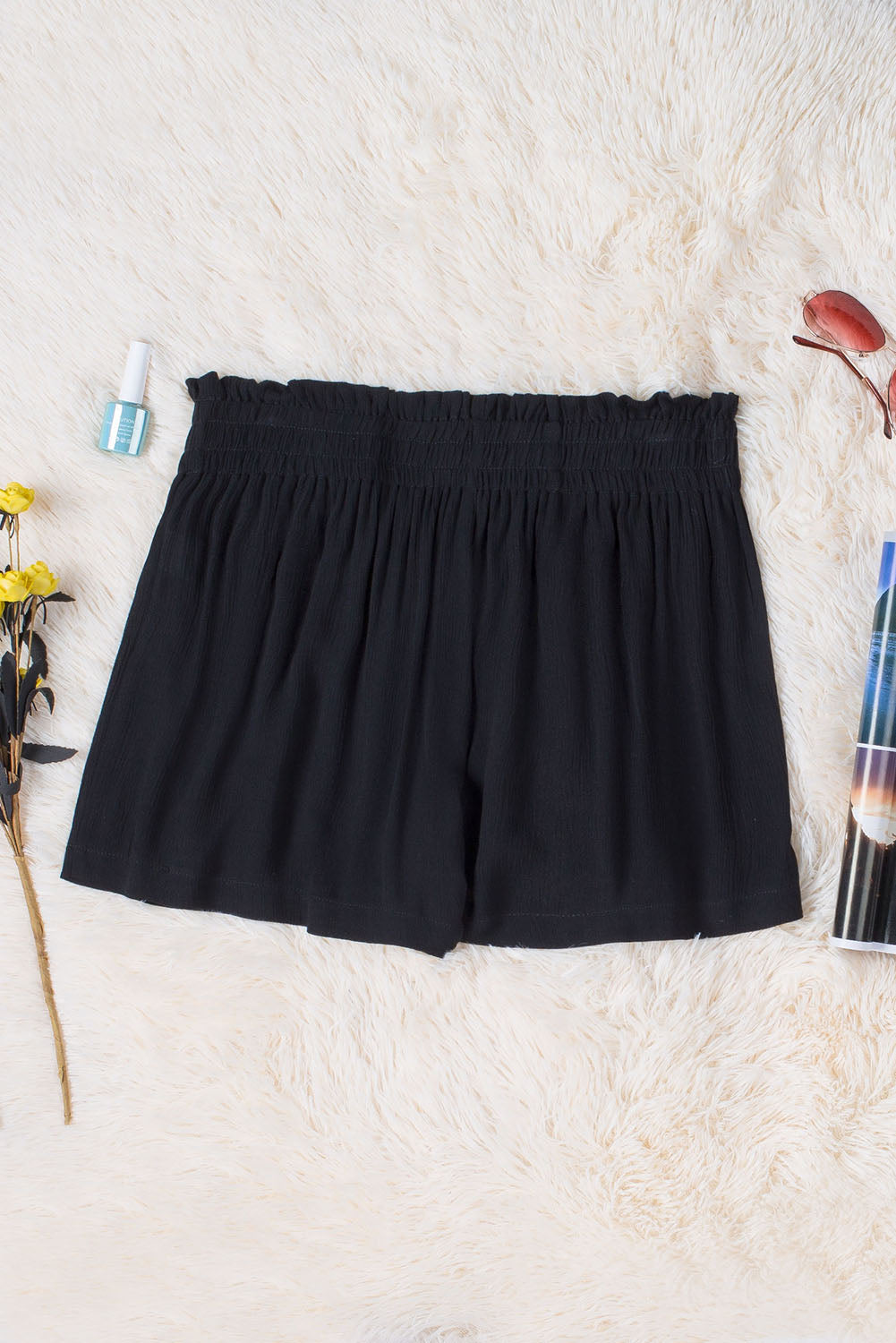 Honeybee Mumford's Black Smocked High Waist Shorts