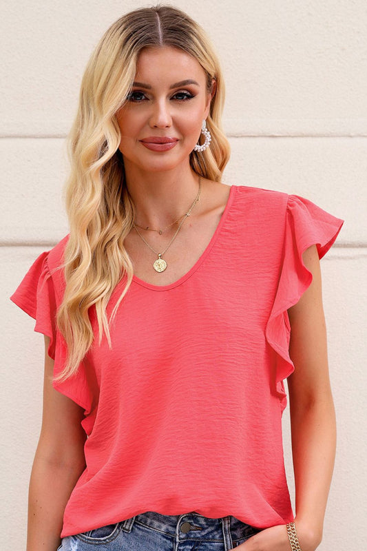 Honeybee Mumford's V-Neck Tied Flutter Sleeve Blouse