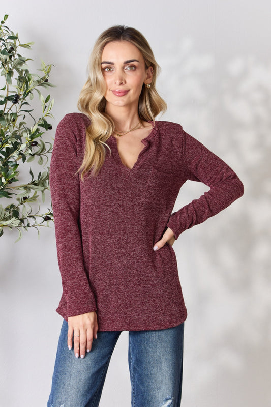 Honeybee Mumford's Heimish Full Size Notched Long Sleeve Top