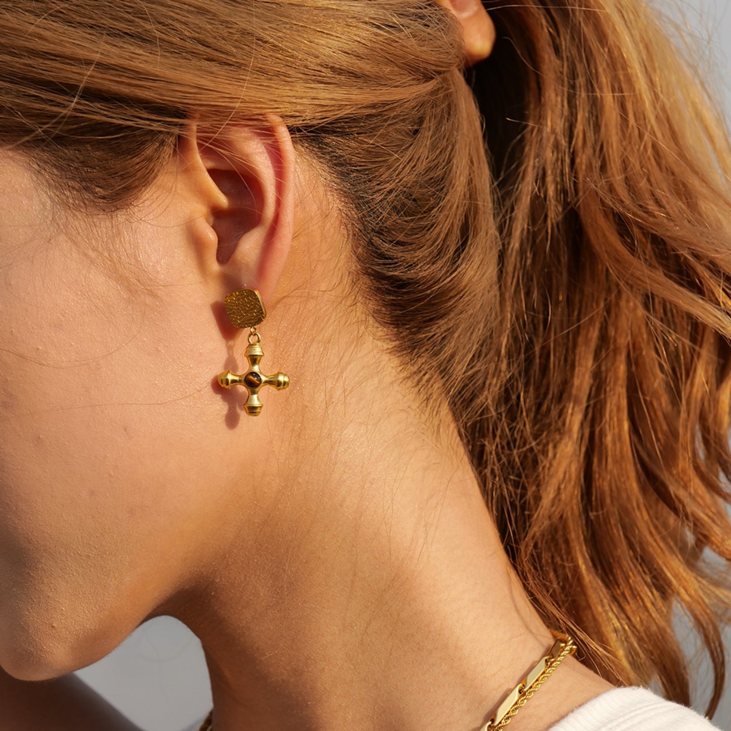 honeybee Mumford's Gold-Plated Cross Shape Earrings