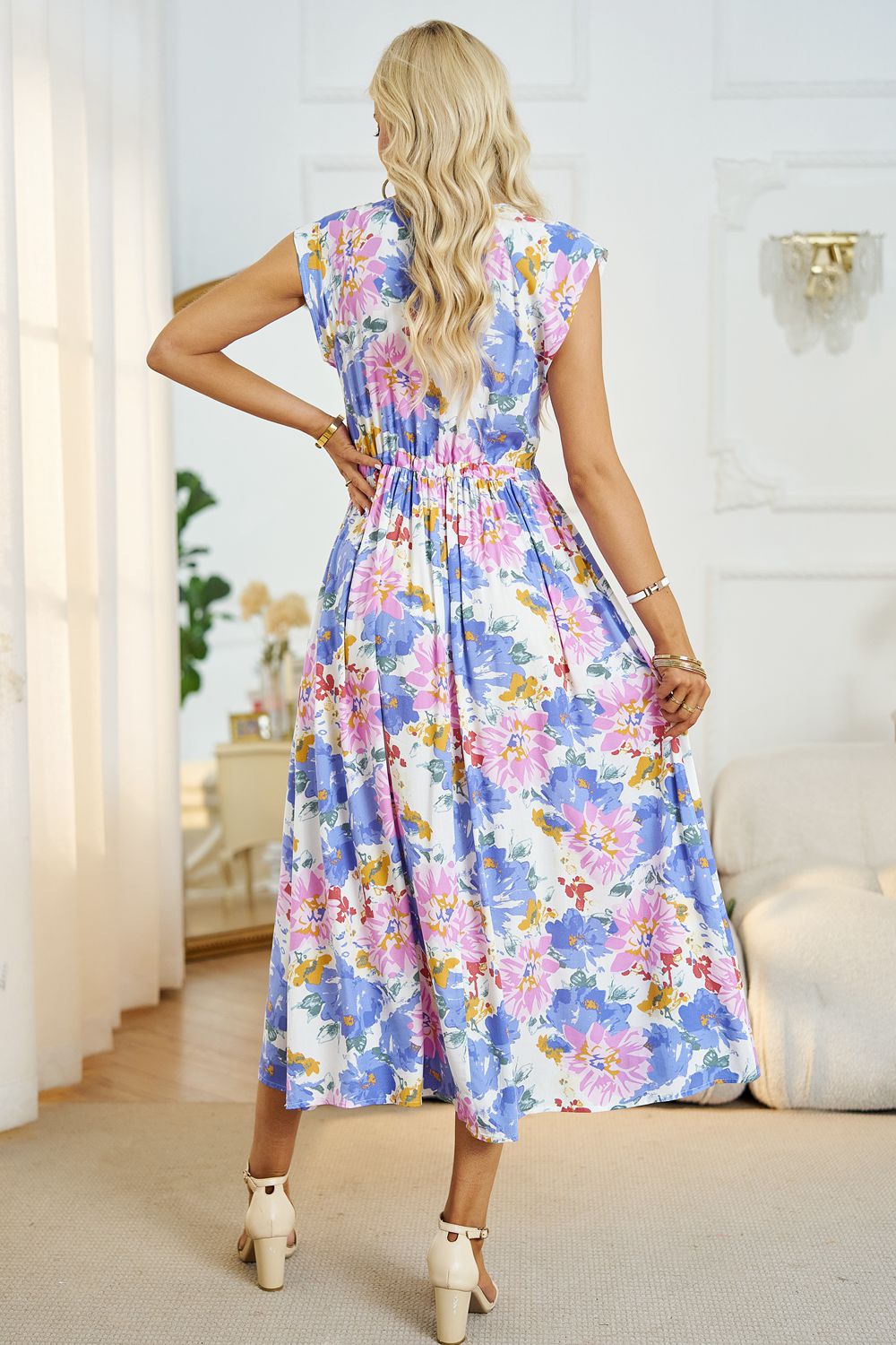 Honeybee Mumford's Floral V-Neck A-Line Midi Dress