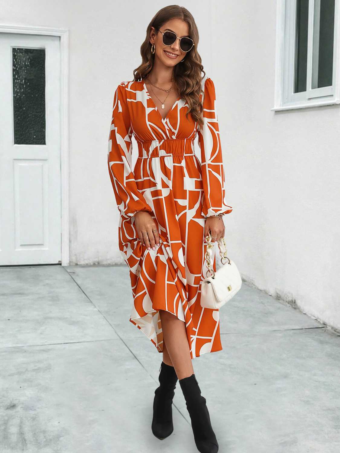 Honeybee Mumford's Surplice Neck Long Sleeve Midi Dress