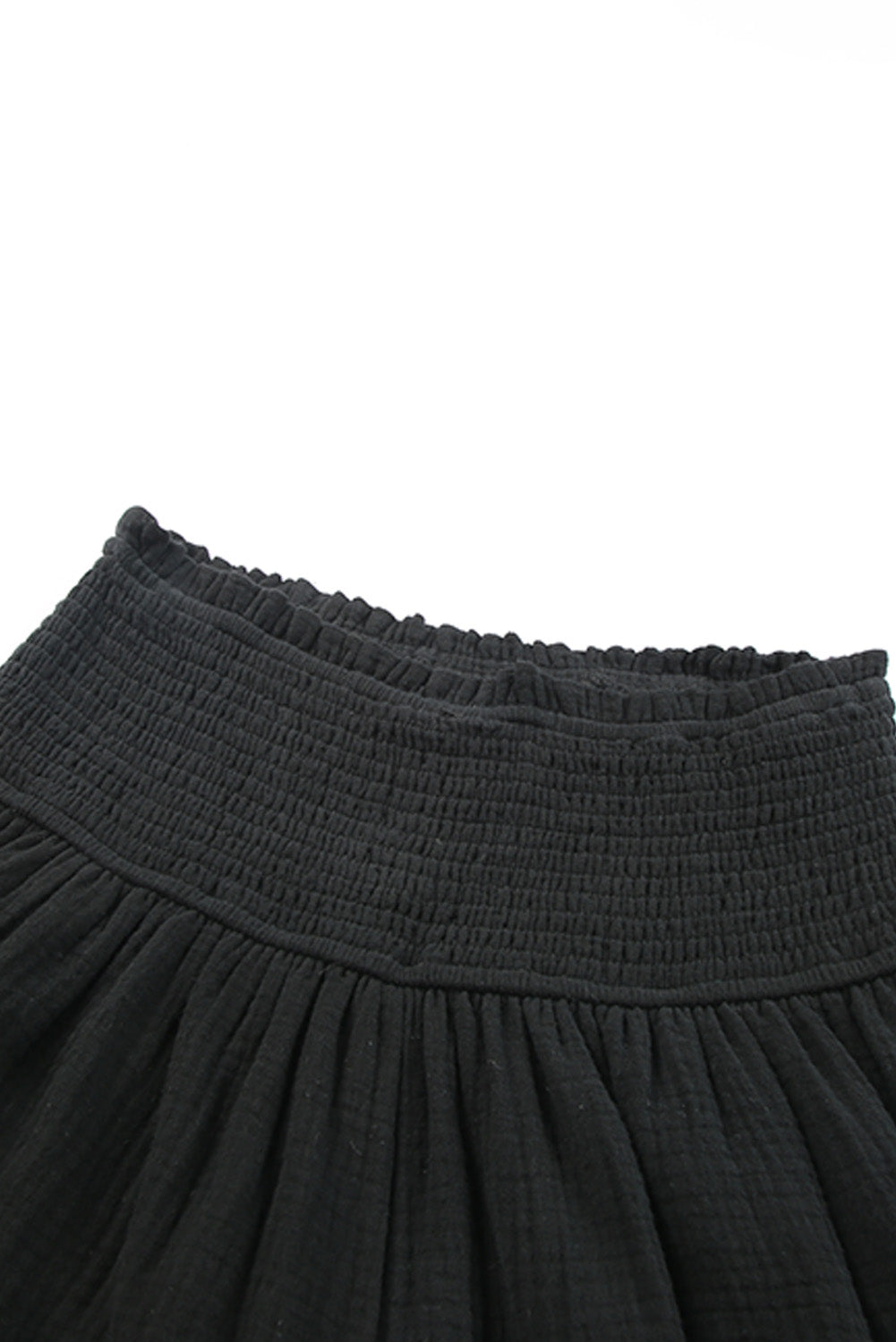 Honeybee Mumford's Black Smocked High Waist Ruffle Shorts