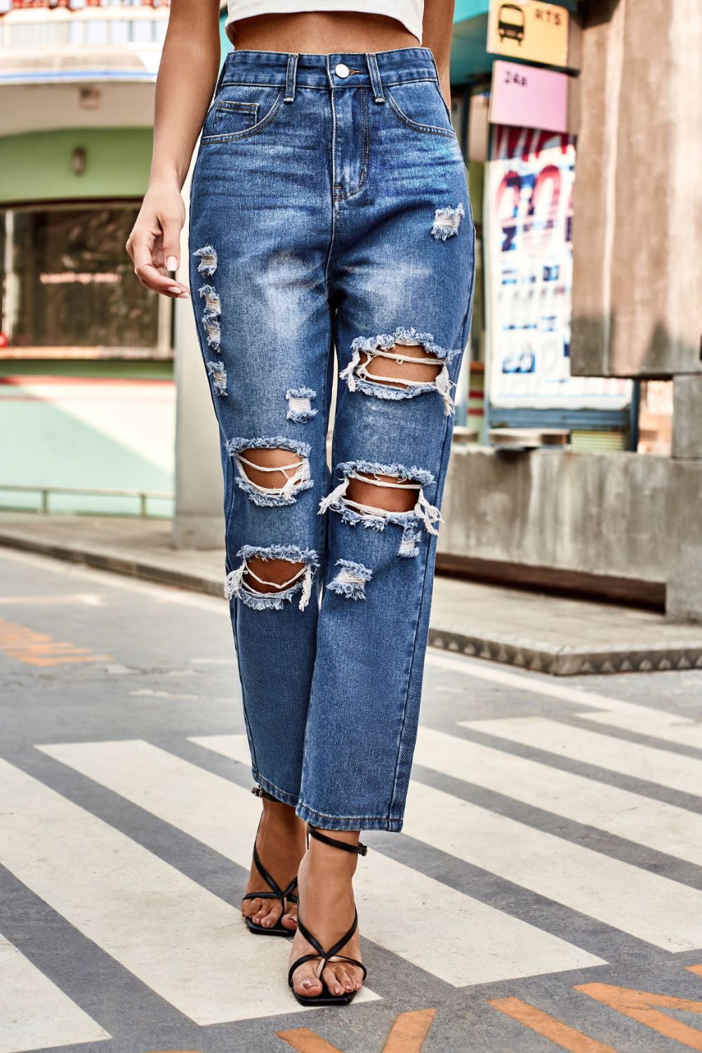 Honeybee Mumford's Distressed High Waist Straight Jeans