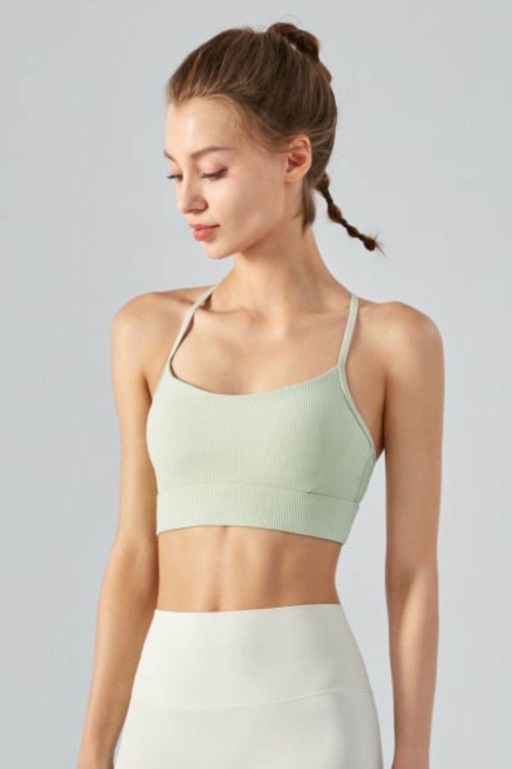 Honeybee Mumford's Ribbed Halter Neck Open Back Cropped Sports Cami