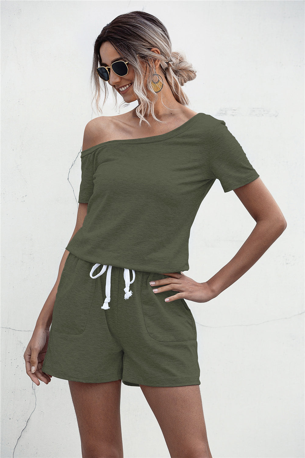 Honeybee Mumford's One Shoulder Tie Waist Romper