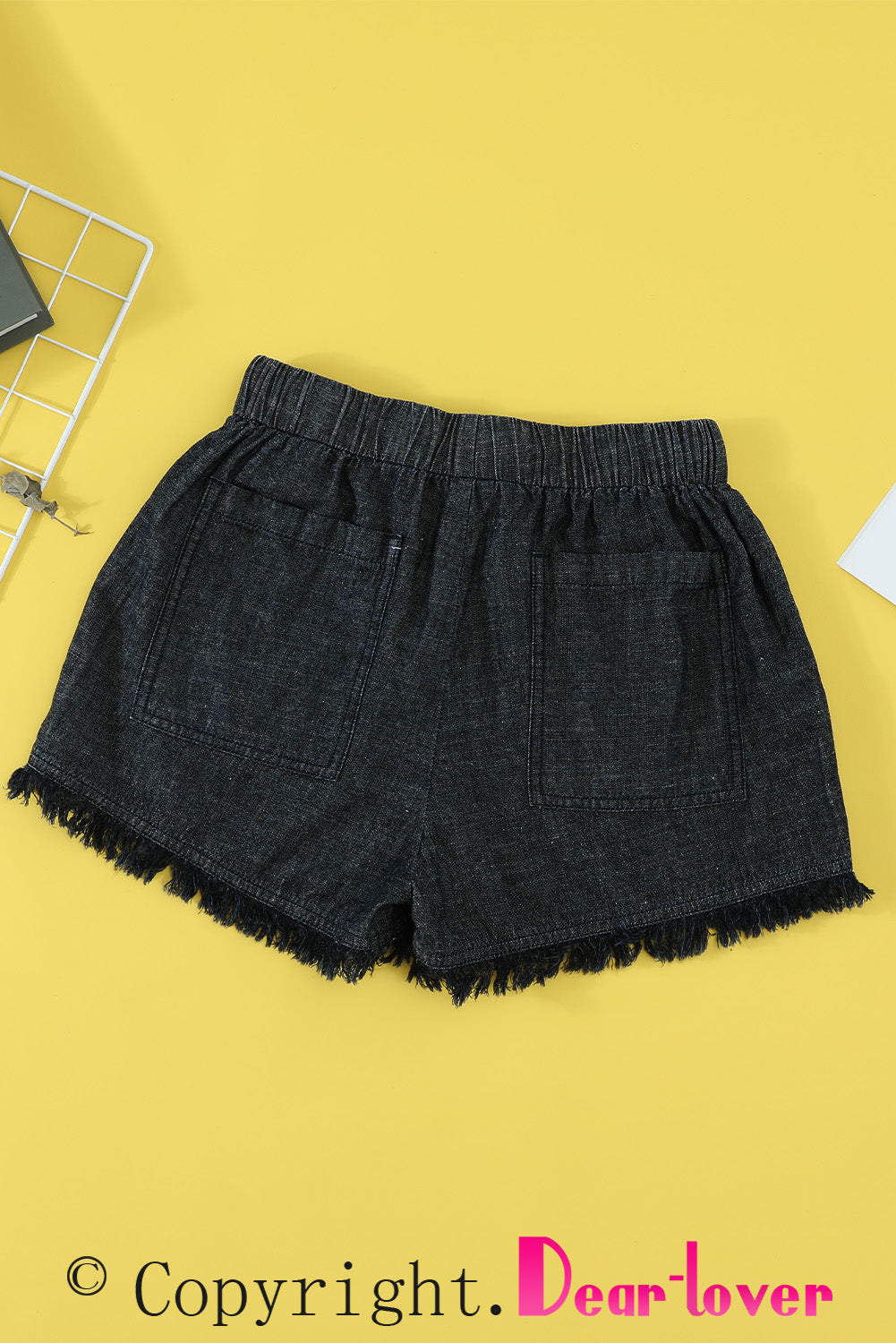 Honeybee Mumford's Black Casual Pocketed Frayed Denim Shorts