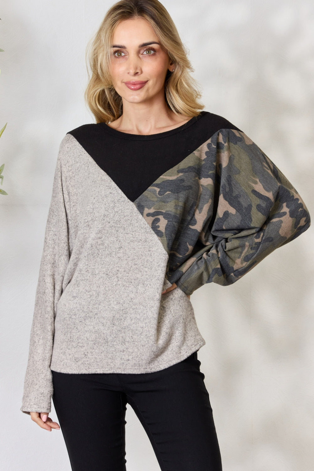 Honeybee Mumford's Brushed Hacci Mocha Color Block Long Sleeve Top