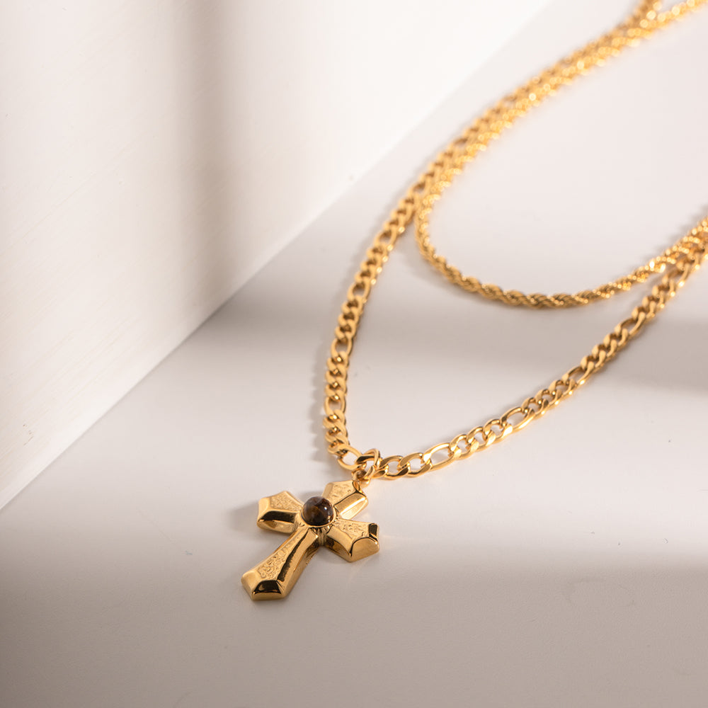 Honeybee Mumford's Honeybee Mumford's 18K Gold-Plated Double Layered Cross Necklace