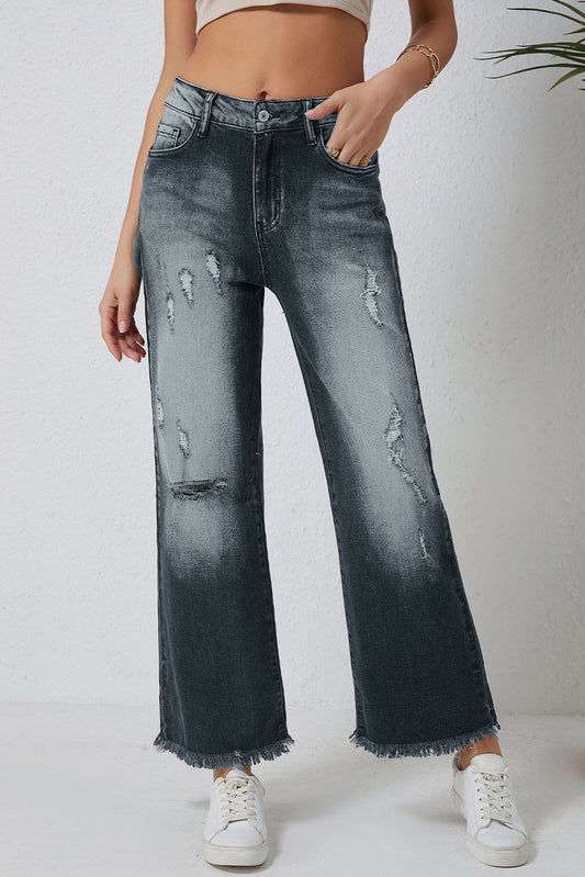 Honeybee Mumford's Gray Vintage Distressed Wide Leg Jeans