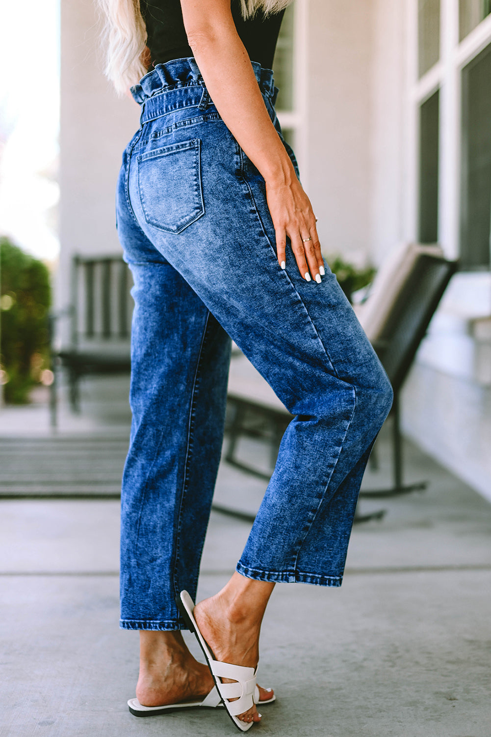 Honeybee Mumford's Blue Seamed Stitching High Waist Knot Skinny Jeans