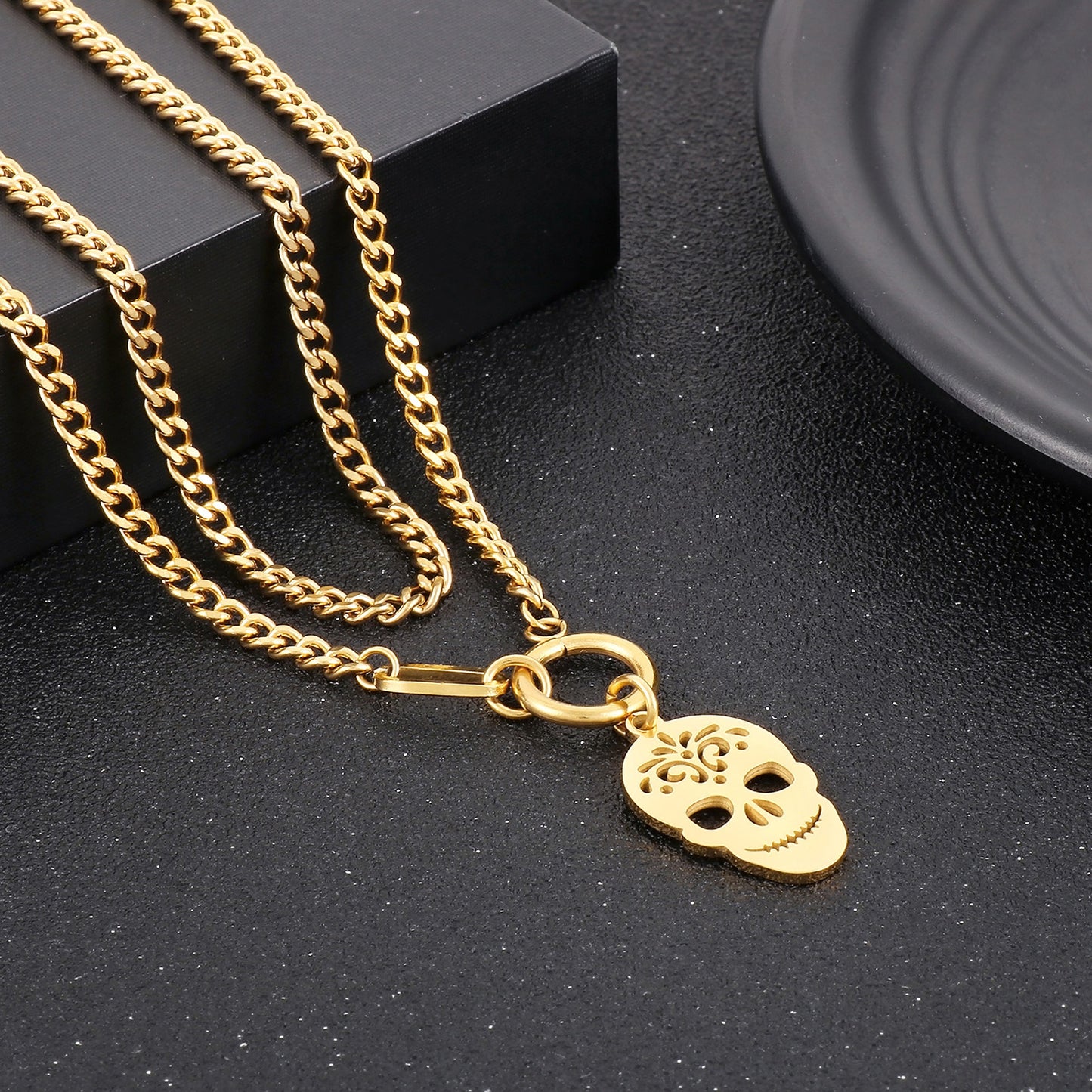 Honeybee Mumford's Skull Shape Double-Layered Pendant Necklace