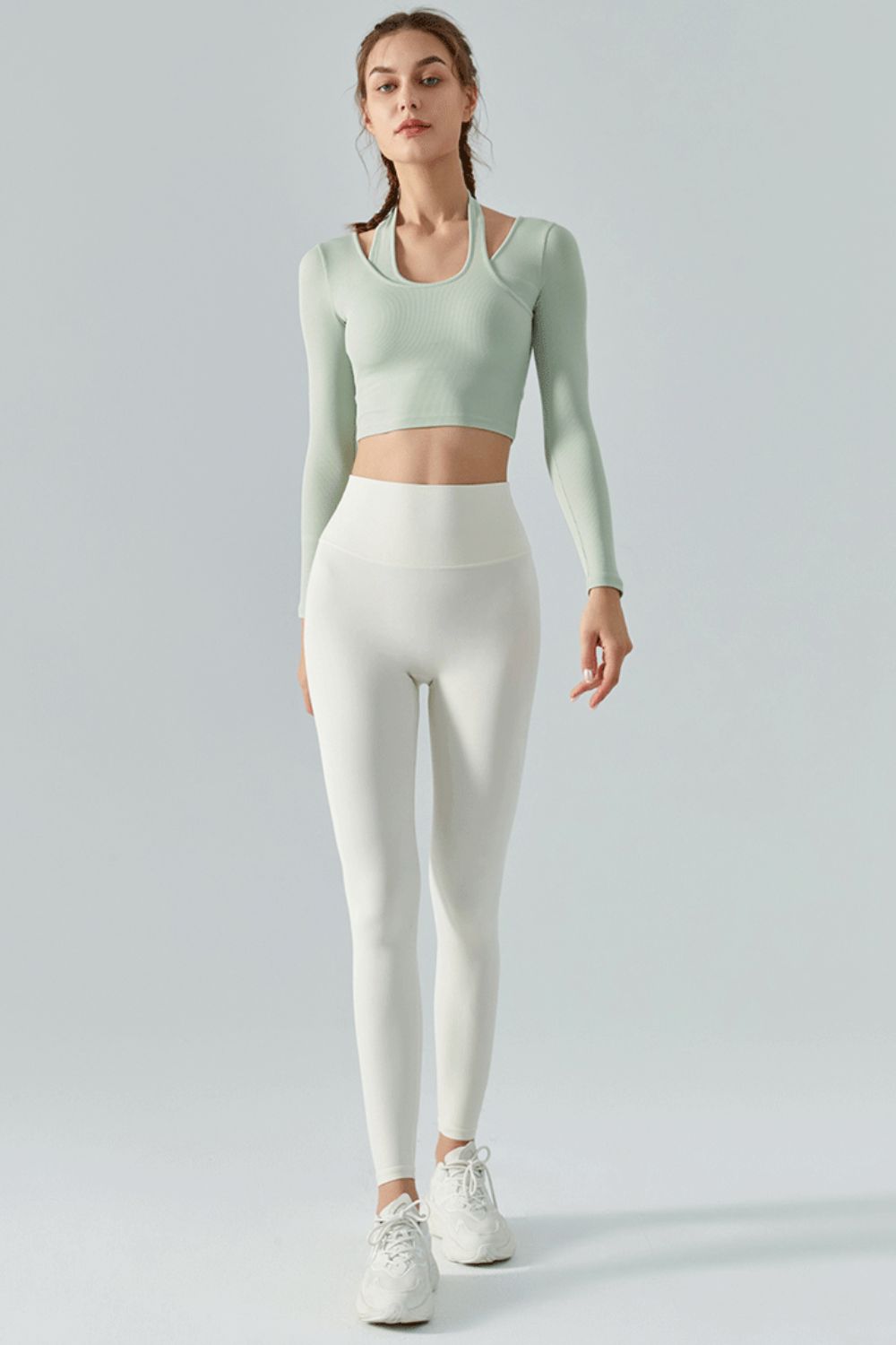 Honeybee Mumford's Halter Neck Long Sleeve Cropped Sports Top