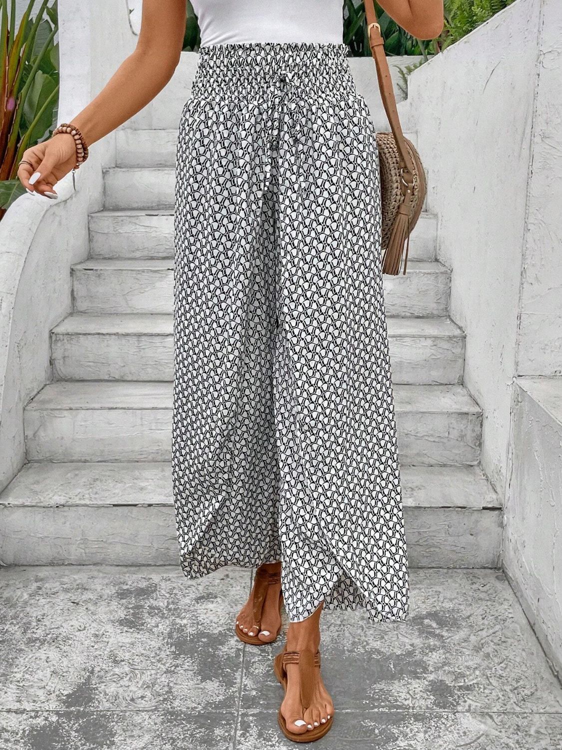 Honeybee Mumford's Tied Printed Wide Leg Pants