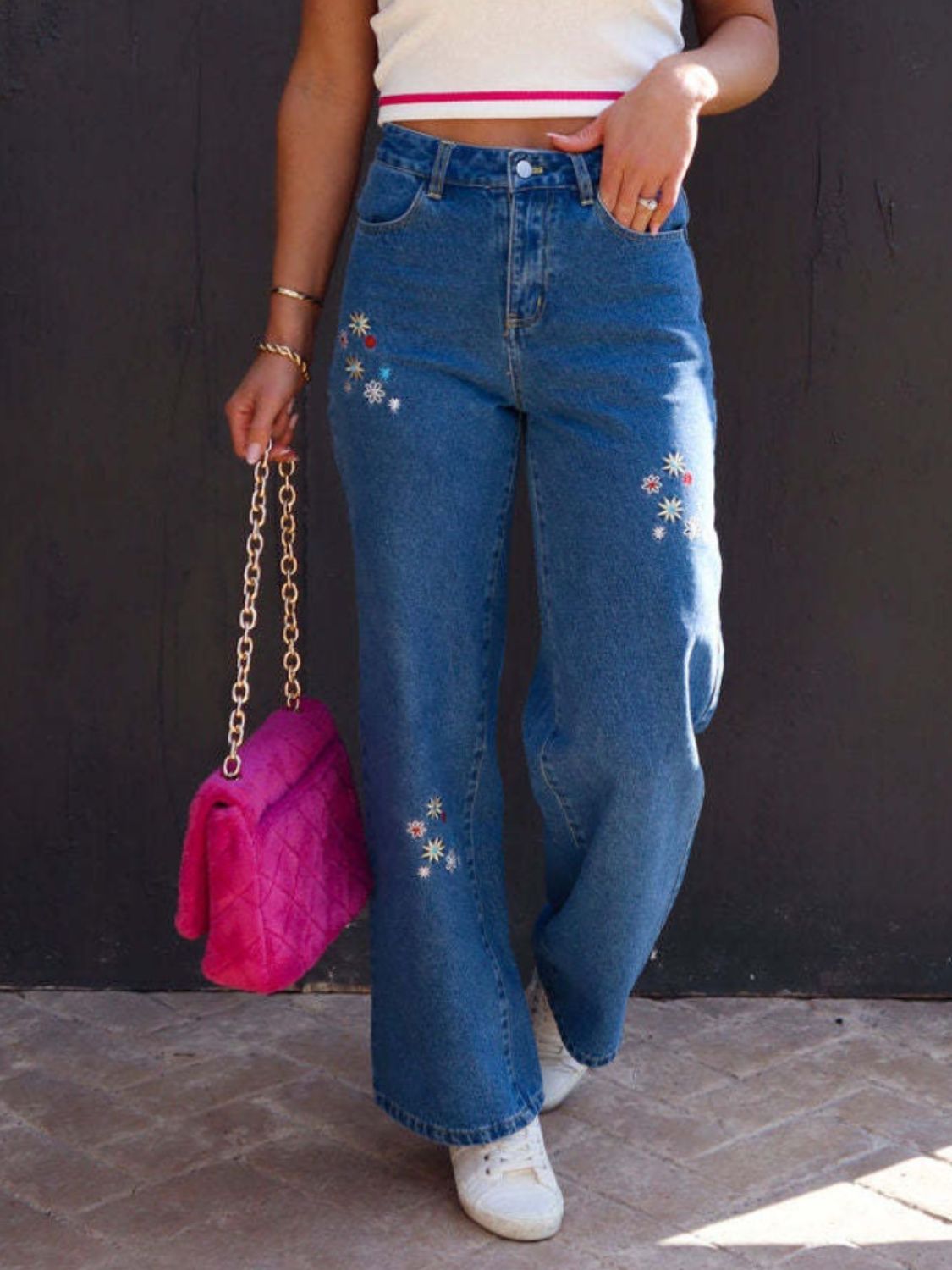 Honeybee Mumford's Embroidered Straight Jeans with Pockets