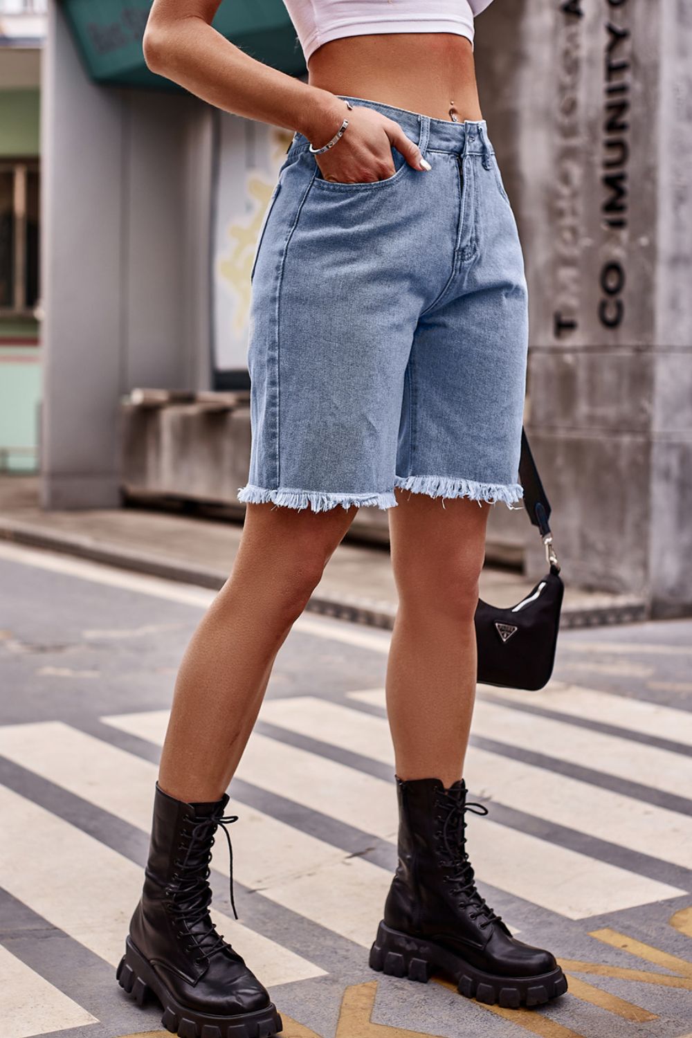 Honeybee Mumford's Raw Hem Denim Shorts with Pockets