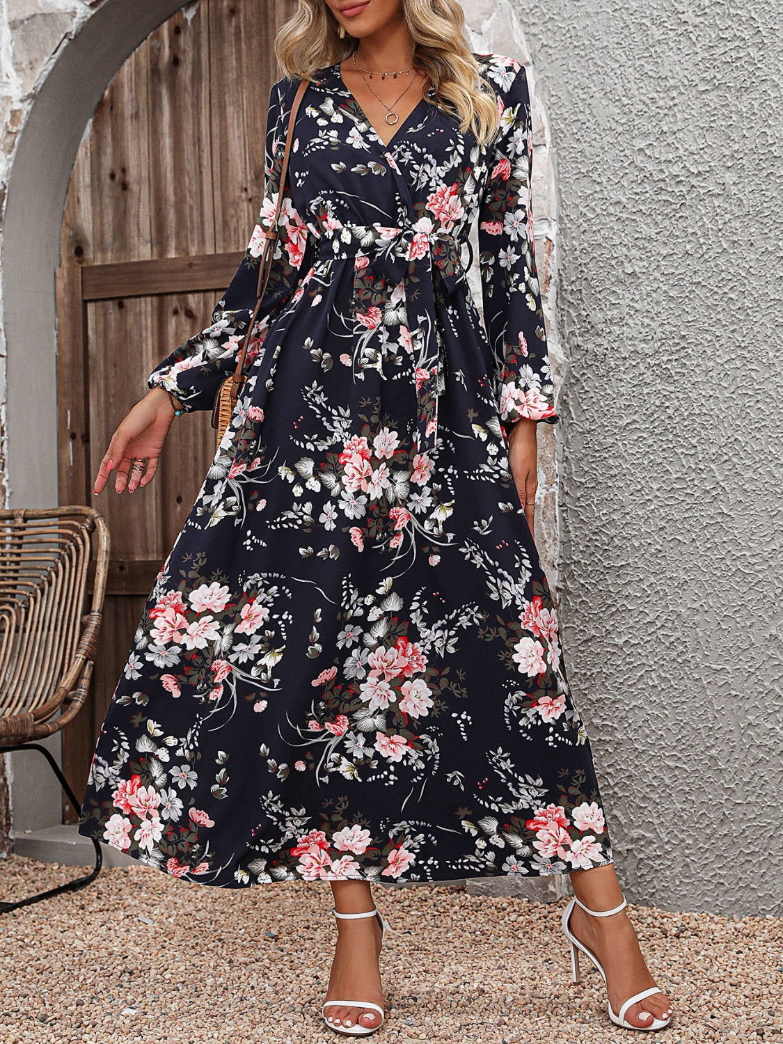 Honeybee Mumford's Floral Long Sleeve Surplice Neck Dress