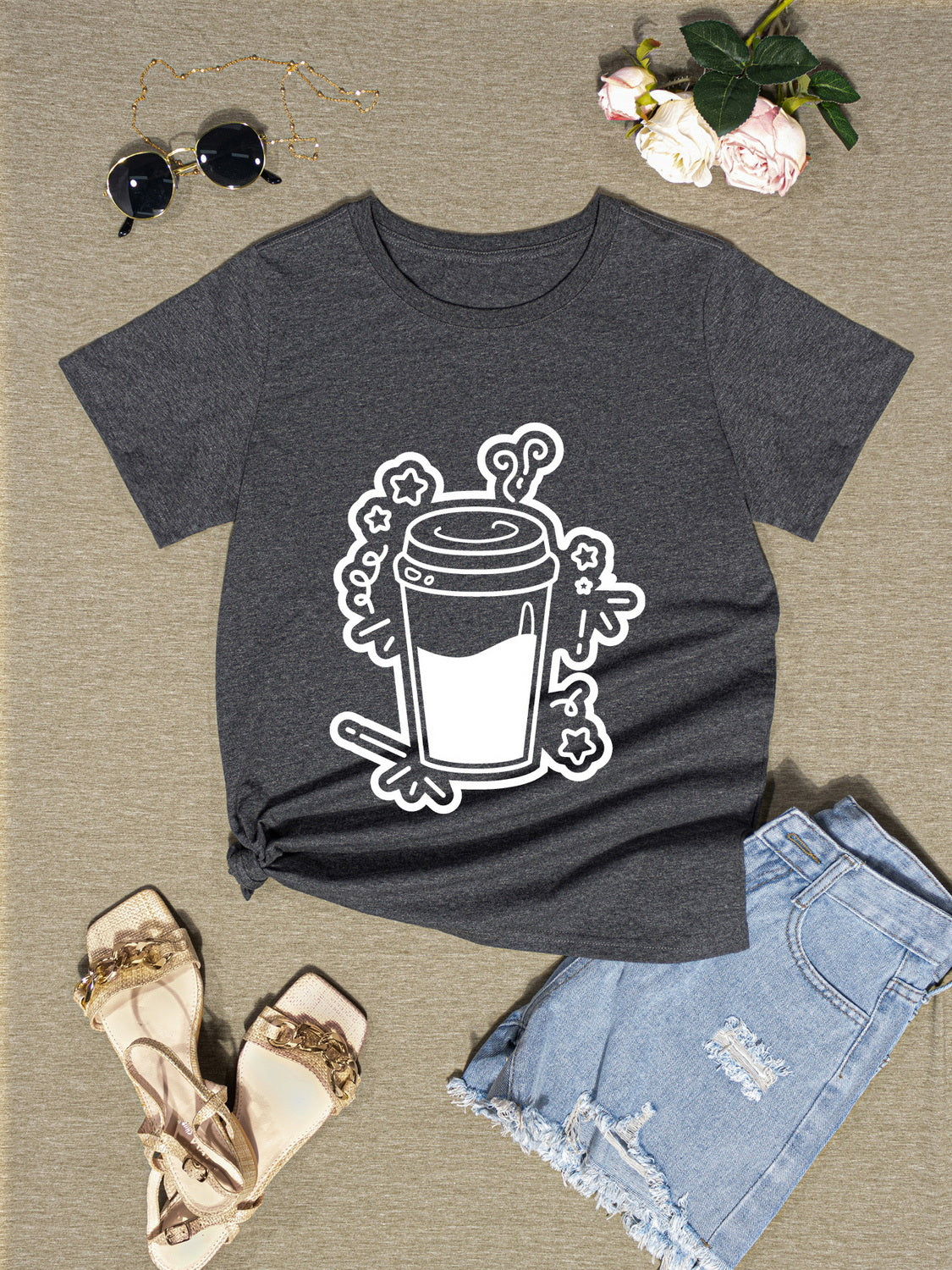 Honeybee Mumford's Coffee Round Neck Short Sleeve T-Shirt