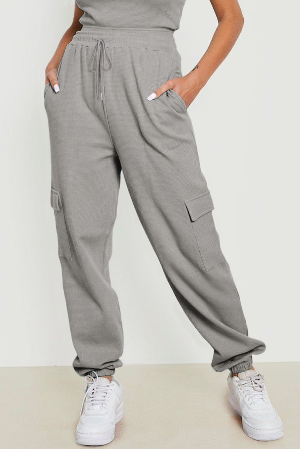 honeybee Mumford's Gray Waffle Texture Cargo Pocket Jogger Pants