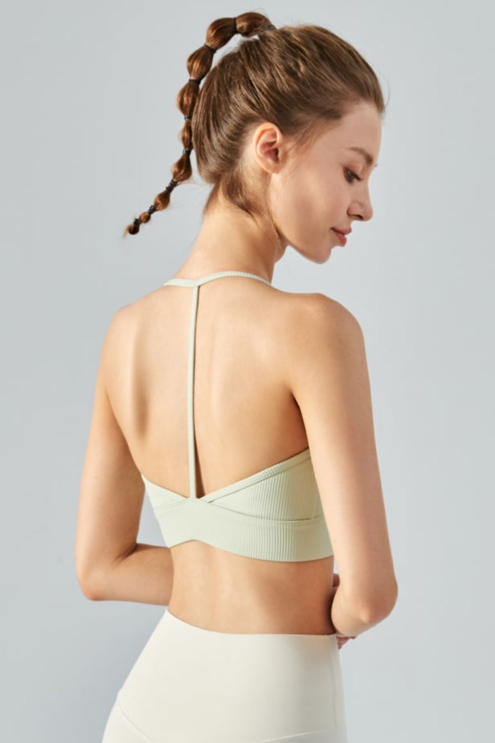 Honeybee Mumford's Ribbed Halter Neck Open Back Cropped Sports Cami