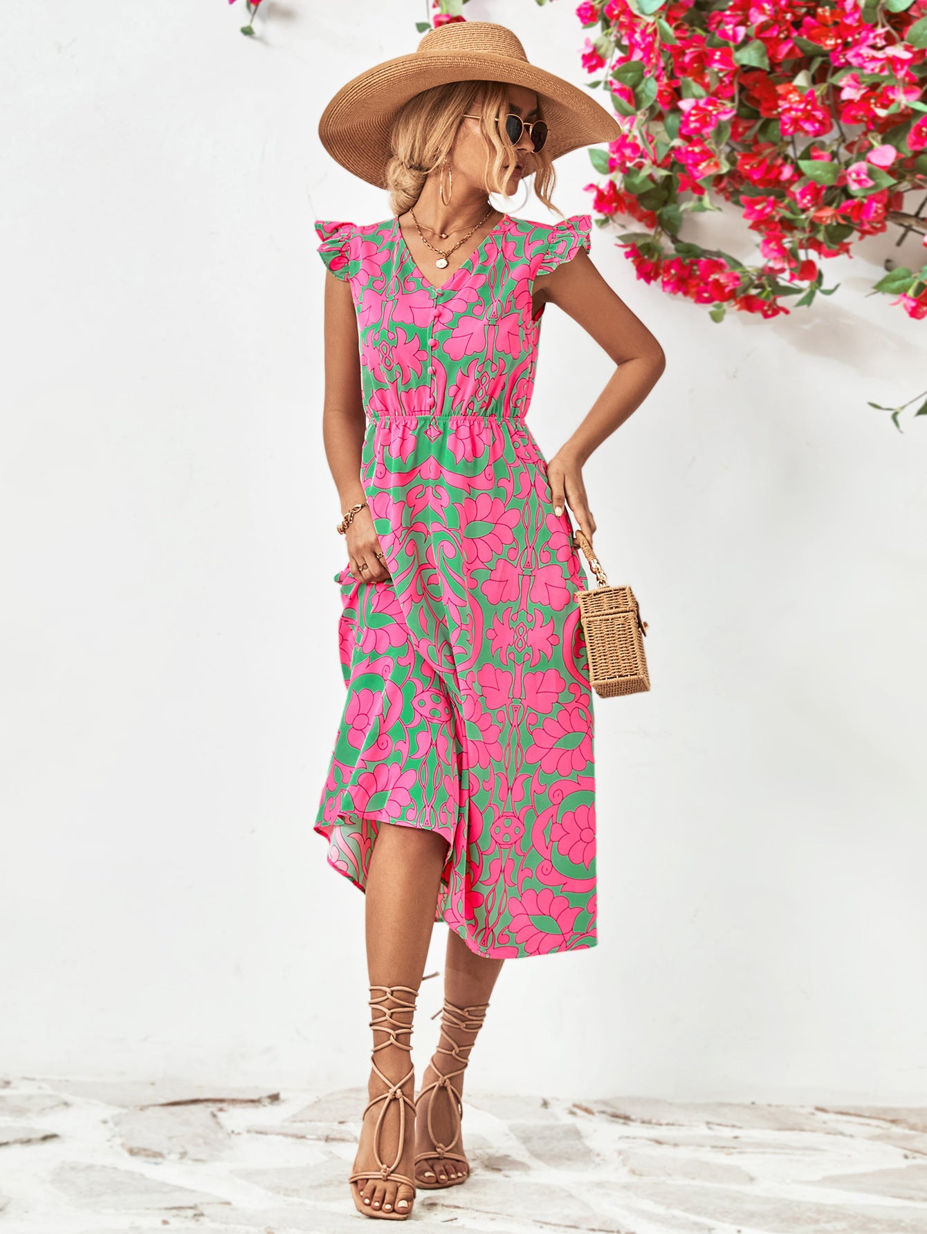 Honeybee Mumford's Floral V-Neck Cap Sleeve Dress