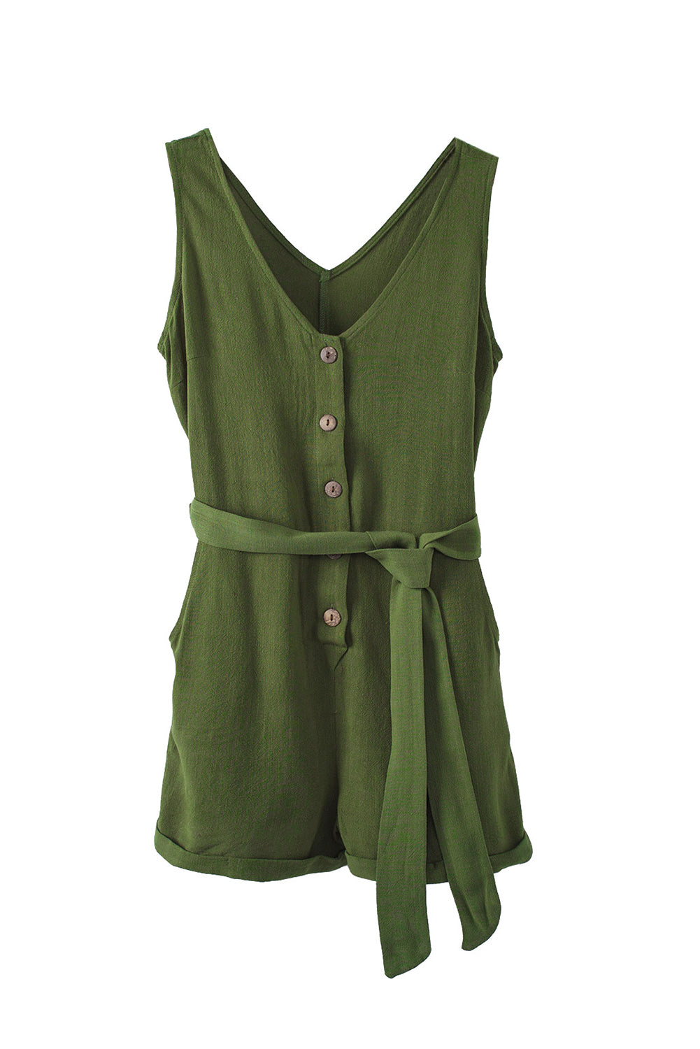 Honeybee Mumford's Green Button V Neck Romper with Belt