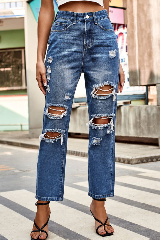 Honeybee Mumford's Distressed High Waist Straight Jeans