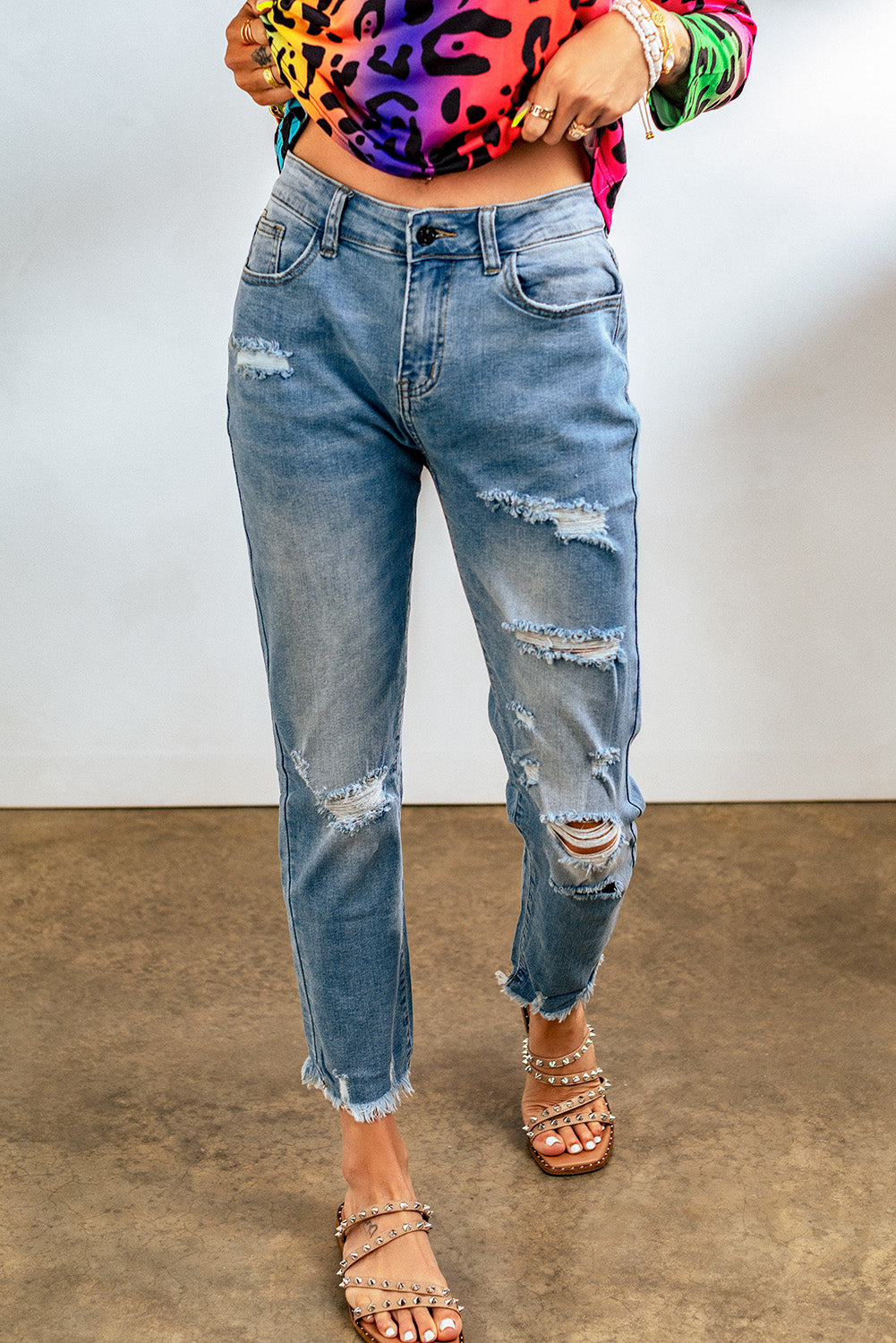 Honeybee Mumford's Light Blue Distressed Boyfriend Denim Pants