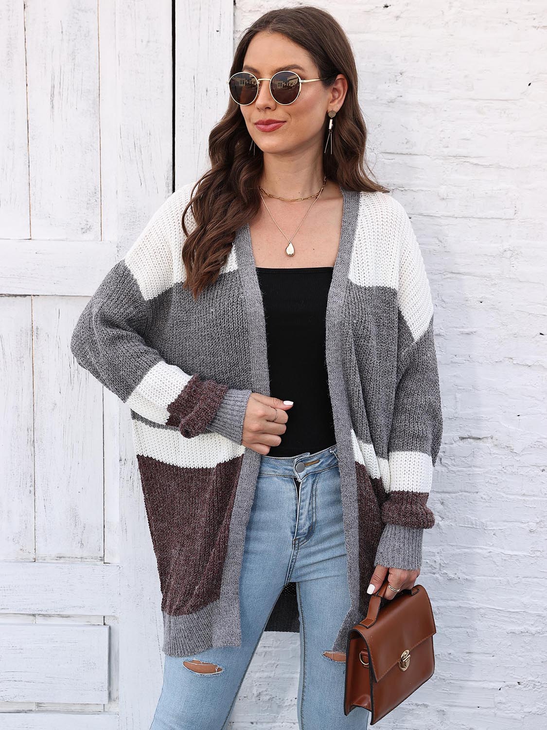 Honeybee Mumford's Color Block Open Front Cardigan