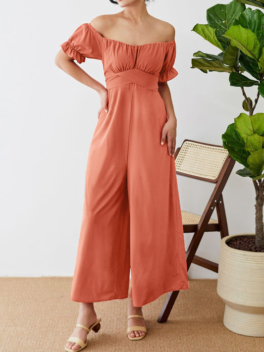 Honeybee Mumford's Off-Shoulder Short Sleeve Wide Leg Jumpsuit