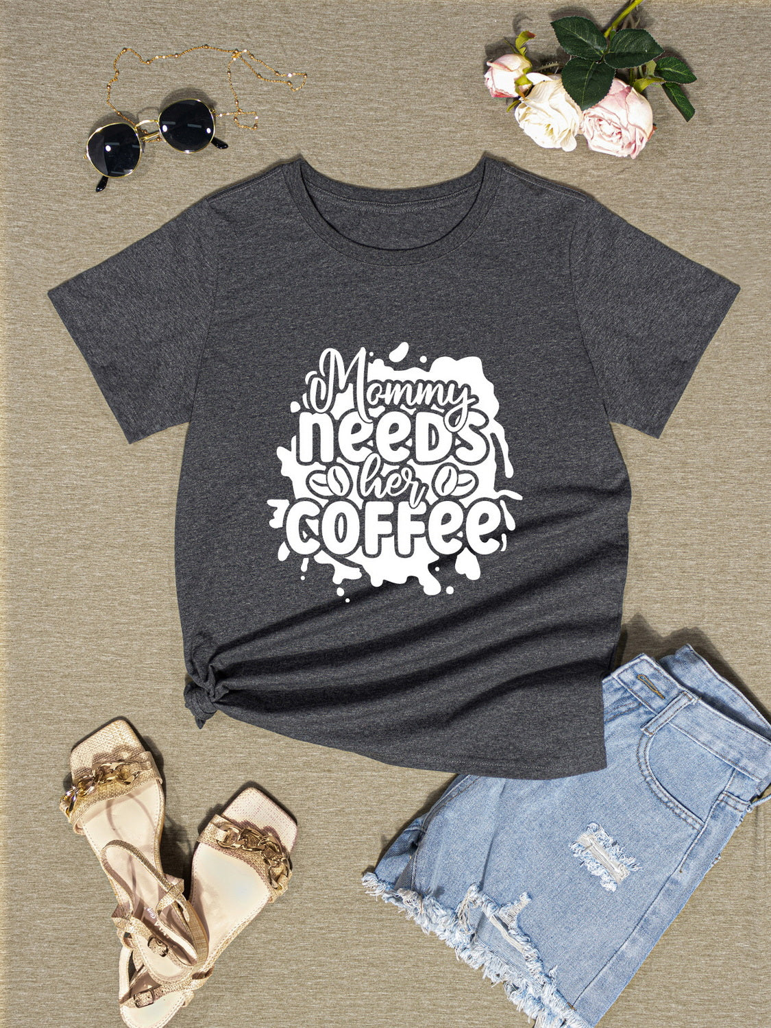 Honeybee Mumford's MOMMY NEEDS HER COFFEE Round Neck T-Shirt