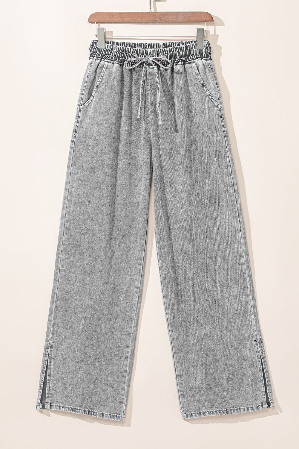 Honeybee Mumford's Medium Grey Drawstring Elastic Waist Wide Leg Jeans