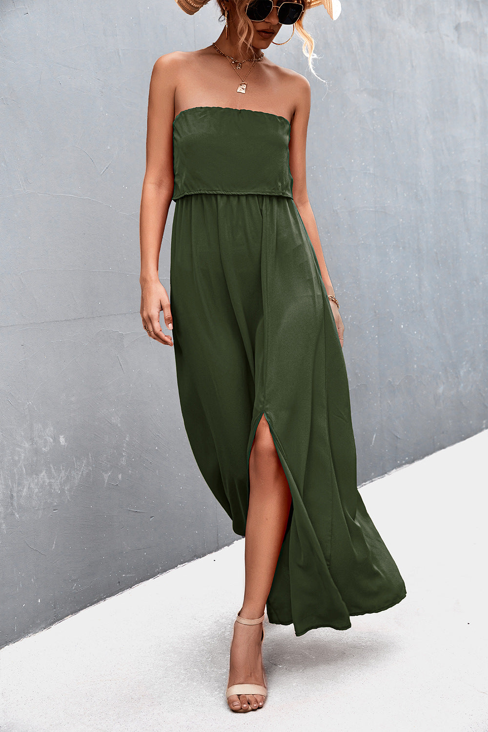 Honeybee Mumford's Strapless Split Maxi Dress