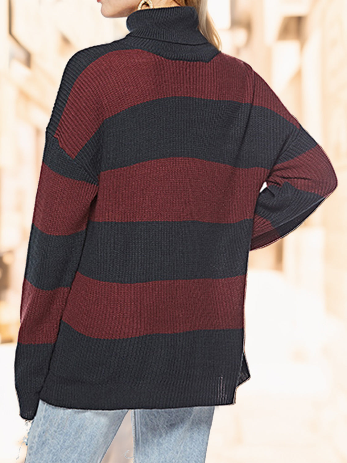 Honeybee Mumford's Striped Turtleneck Long Sleeve Sweater