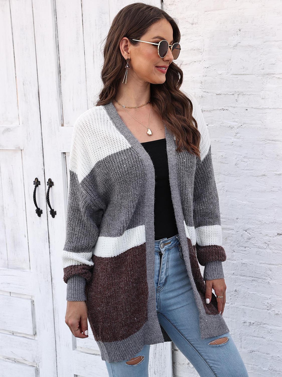 Honeybee Mumford's Color Block Open Front Cardigan