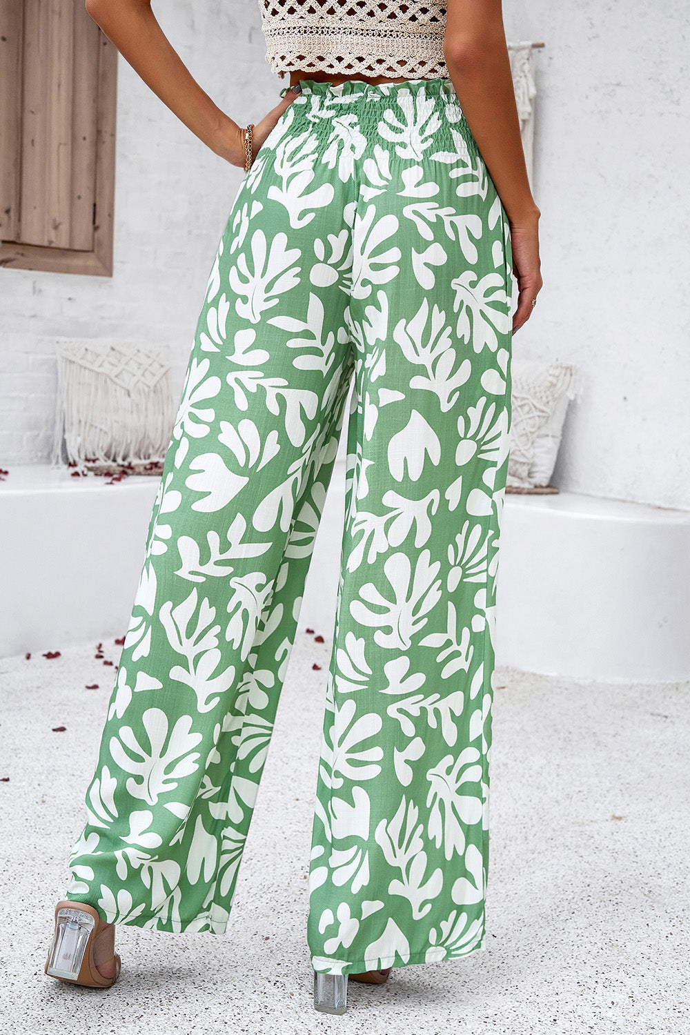 Honeybee Mumford's Smocked Printed Wide Leg Pants with Pockets